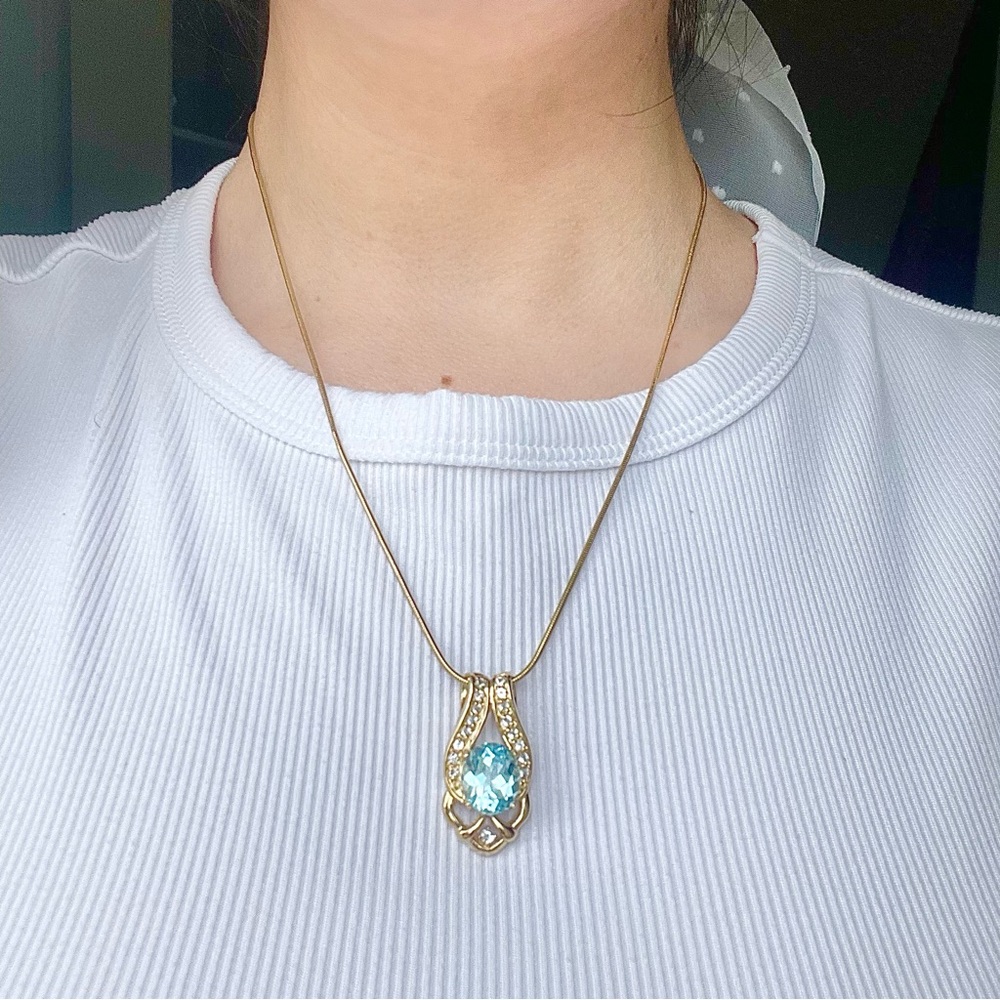 18K Gold Plated Snake Chain Style Necklace with Topaz Vintage Style